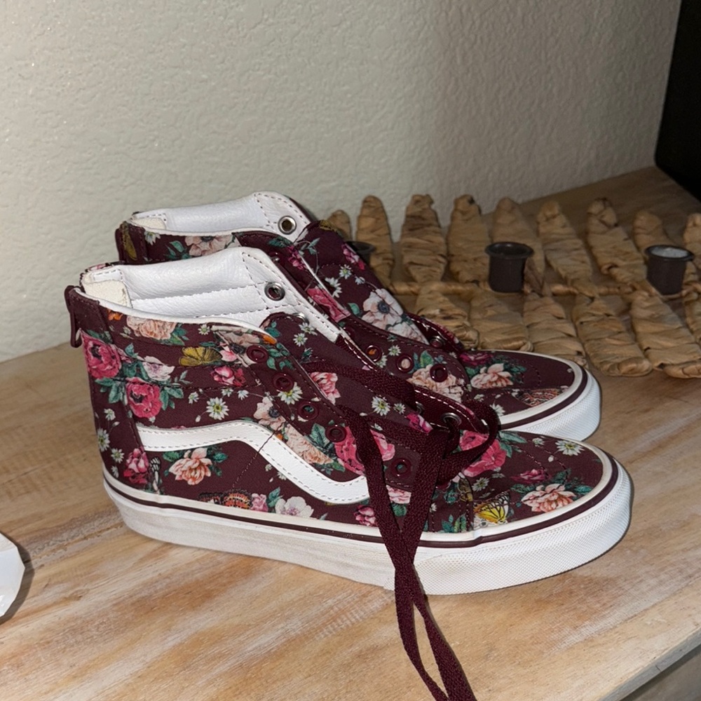 Vans Red and Pink High-Top Sneakers Floral Design butterfly flora